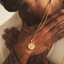 Vnox Compass Necklaces for Men, Layering Stacked Cuban Figaro Chain Necklaces, Casual Sailing Holiday Stainless Steel Boy Collar